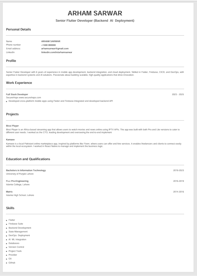 Academic CV Template